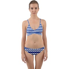 Circles Lines Blue White Pattern  Wrap Around Bikini Set by BrightVibesDesign