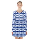 Circles Lines Blue White Pattern  Long Sleeve Velvet V-neck Dress View1