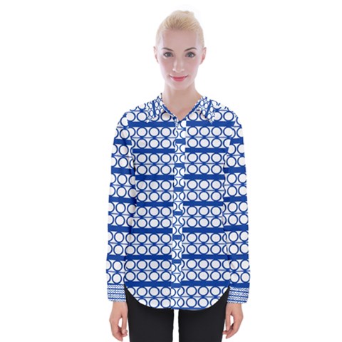 Circles Lines Blue White Pattern  Womens Long Sleeve Shirt by BrightVibesDesign