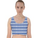 Circles Lines Blue White Pattern  Velvet Racer Back Crop Top View1