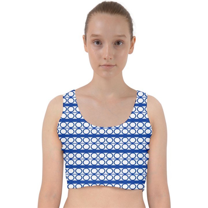 Circles Lines Blue White Pattern  Velvet Racer Back Crop Top