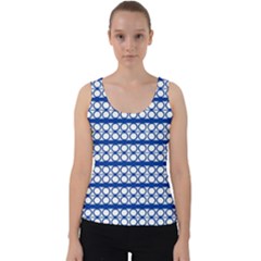 Circles Lines Blue White Pattern  Velvet Tank Top by BrightVibesDesign