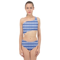 Circles Lines Blue White Pattern  Spliced Up Two Piece Swimsuit