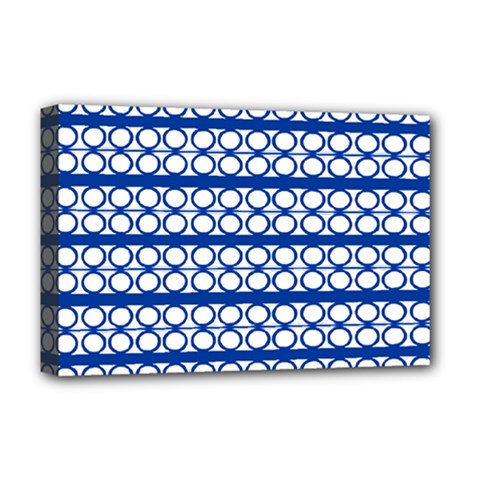 Circles Lines Blue White Pattern  Deluxe Canvas 18  X 12   by BrightVibesDesign