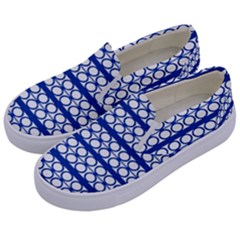 Circles Lines Blue White Pattern  Kids  Canvas Slip Ons by BrightVibesDesign