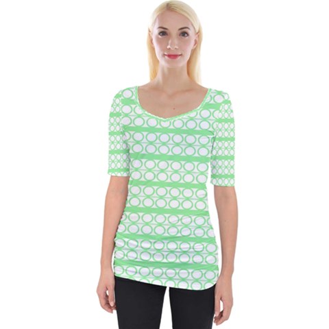 Circles Lines Green White Pattern Wide Neckline Tee by BrightVibesDesign