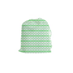 Circles Lines Green White Pattern Drawstring Pouches (small)  by BrightVibesDesign