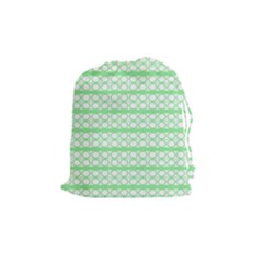 Circles Lines Green White Pattern Drawstring Pouches (medium)  by BrightVibesDesign