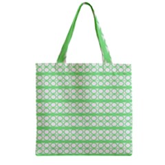 Circles Lines Green White Pattern Zipper Grocery Tote Bag by BrightVibesDesign