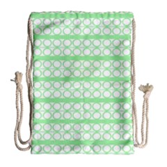 Circles Lines Green White Pattern Drawstring Bag (large) by BrightVibesDesign