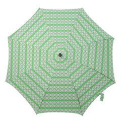 Circles Lines Green White Pattern Hook Handle Umbrellas (large) by BrightVibesDesign