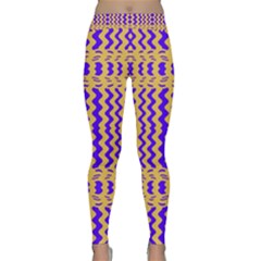 Purple Yellow Wavey Lines Classic Yoga Leggings by BrightVibesDesign