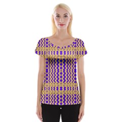 Purple Yellow Wavey Lines Cap Sleeve Tops by BrightVibesDesign