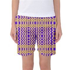 Purple Yellow Wavey Lines Women s Basketball Shorts by BrightVibesDesign