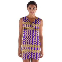 Purple Yellow Wavey Lines Wrap Front Bodycon Dress by BrightVibesDesign