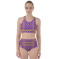 Purple Yellow Wavey Lines Racer Back Bikini Set by BrightVibesDesign