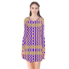 Purple Yellow Wavey Lines Flare Dress by BrightVibesDesign