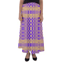 Purple Yellow Wavey Lines Flared Maxi Skirt by BrightVibesDesign