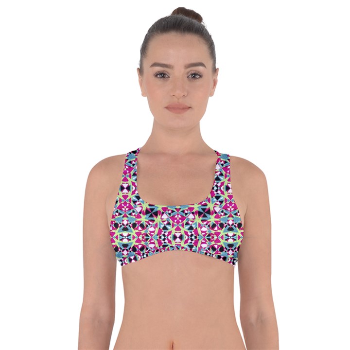 Multicolored Abstract Geometric Pattern Got No Strings Sports Bra