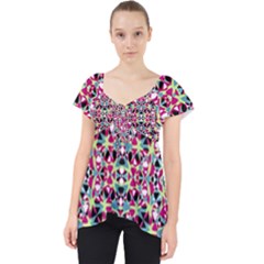 Multicolored Abstract Geometric Pattern Lace Front Dolly Top by dflcprints