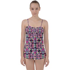 Multicolored Abstract Geometric Pattern Babydoll Tankini Set by dflcprints