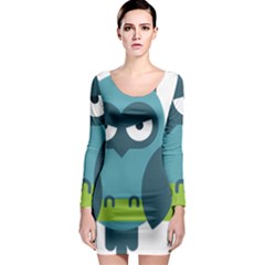 Owl Comic Animal Long Sleeve Bodycon Dress by Simbadda