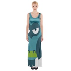 Owl Comic Animal Maxi Thigh Split Dress by Simbadda