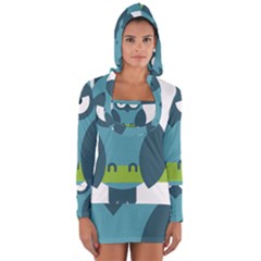 Owl Comic Animal Long Sleeve Hooded T-shirt by Simbadda