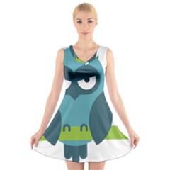 Owl Comic Animal V-neck Sleeveless Dress by Simbadda