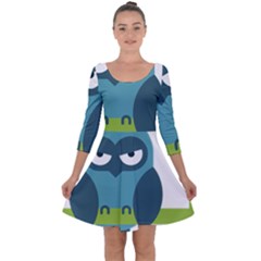 Owl Comic Animal Quarter Sleeve Skater Dress by Simbadda