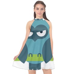 Owl Comic Animal Halter Neckline Chiffon Dress  by Simbadda