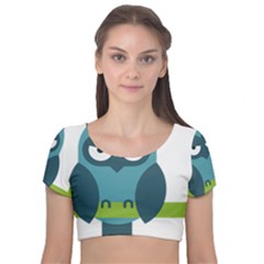 Owl Comic Animal Velvet Short Sleeve Crop Top 