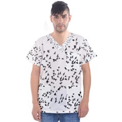 Flock Birds Animals Flying Men s V-Neck Scrub Top