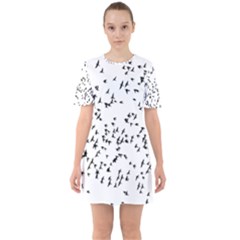 Flock Birds Animals Flying Sixties Short Sleeve Mini Dress by Simbadda