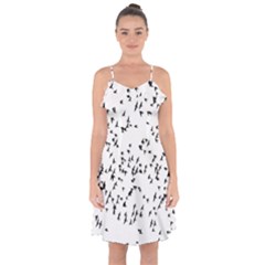 Flock Birds Animals Flying Ruffle Detail Chiffon Dress