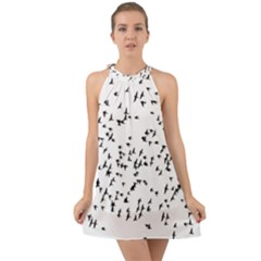 Flock Birds Animals Flying Halter Tie Back Chiffon Dress