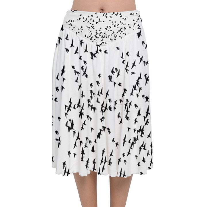 Flock Birds Animals Flying Velvet Flared Midi Skirt