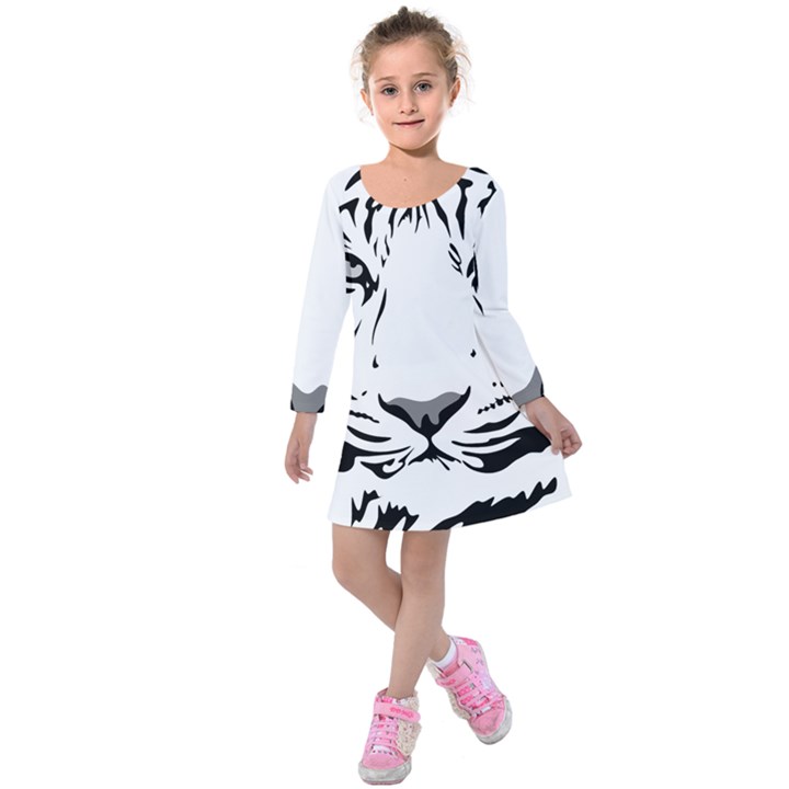 Tiger Pattern Animal Design Flat Kids  Long Sleeve Velvet Dress