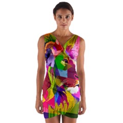 Animal Colorful Decoration Lion Wrap Front Bodycon Dress by Simbadda