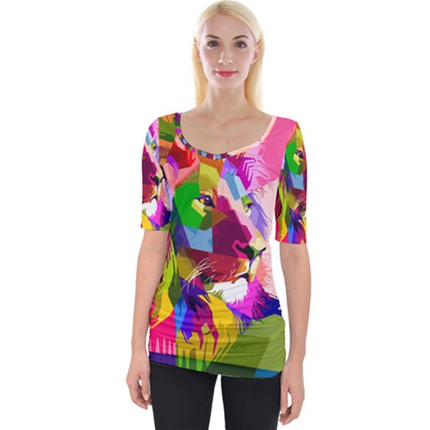 Animal Colorful Decoration Lion Wide Neckline Tee by Simbadda