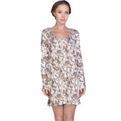 Leaves Texture Pattern Long Sleeve Nightdress by dflcprints