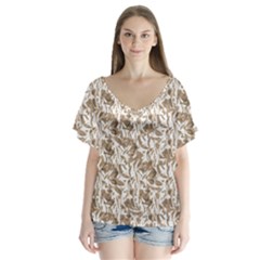 Leaves Texture Pattern V-neck Flutter Sleeve Top by dflcprints