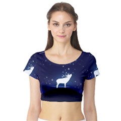 Design Painting Sky Moon Nature Short Sleeve Crop Top by Simbadda