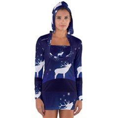 Design Painting Sky Moon Nature Long Sleeve Hooded T-shirt by Simbadda