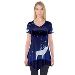 Design Painting Sky Moon Nature Short Sleeve Tunic  by Simbadda