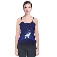 Design Painting Sky Moon Nature Velvet Spaghetti Strap Top by Simbadda