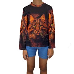 Cat Digiart Artistically Cute Kids  Long Sleeve Swimwear by Simbadda