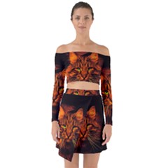 Cat Digiart Artistically Cute Off Shoulder Top With Skirt Set by Simbadda