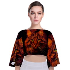 Cat Digiart Artistically Cute Tie Back Butterfly Sleeve Chiffon Top