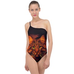 Cat Digiart Artistically Cute Classic One Shoulder Swimsuit by Simbadda